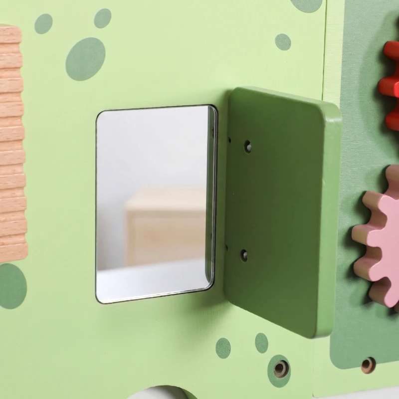 Qaba Busy Board Panels Wall-Mounted Montessori Sensory Toys Sensory Wall MDF 87 x 52 x 5.5 cm Dinosaur, Green