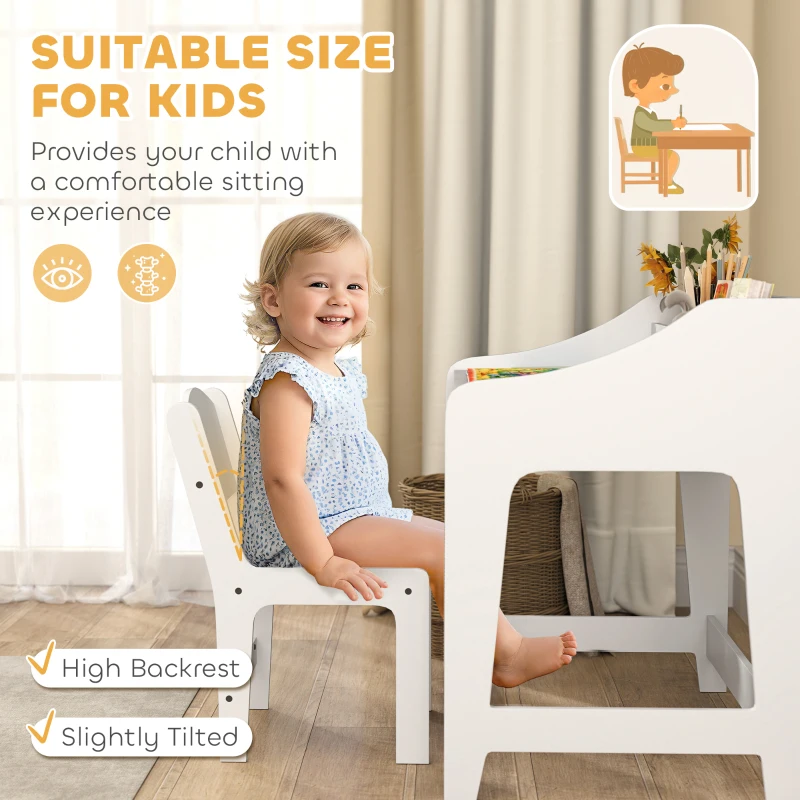 Qaba Kids Desk and Chair Set with Storage and Shelves, for Bedroom & Study Room, Gift for 3-8 Years Old, White