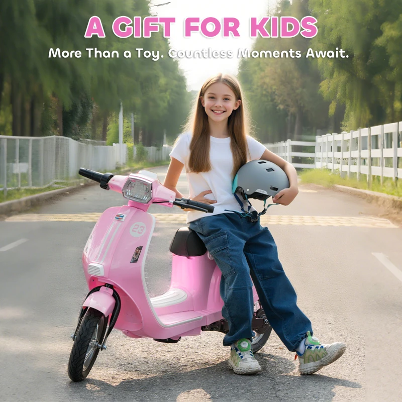 Qaba 24V Kids Motorcycle with 3-Speed, Electric Motorcycle with Rear Suspension and LED Lights for 8-12 Years Old, Pink