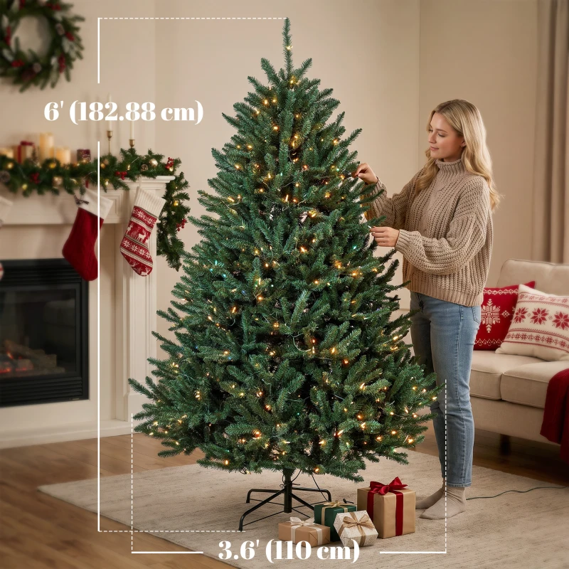 HOMCOM 6ft Prelit Christmas Tree, Colorado Blue Spruce, Easy Plug, Hinged Xmas Tree with Warm White & Multi-Colour LEDs