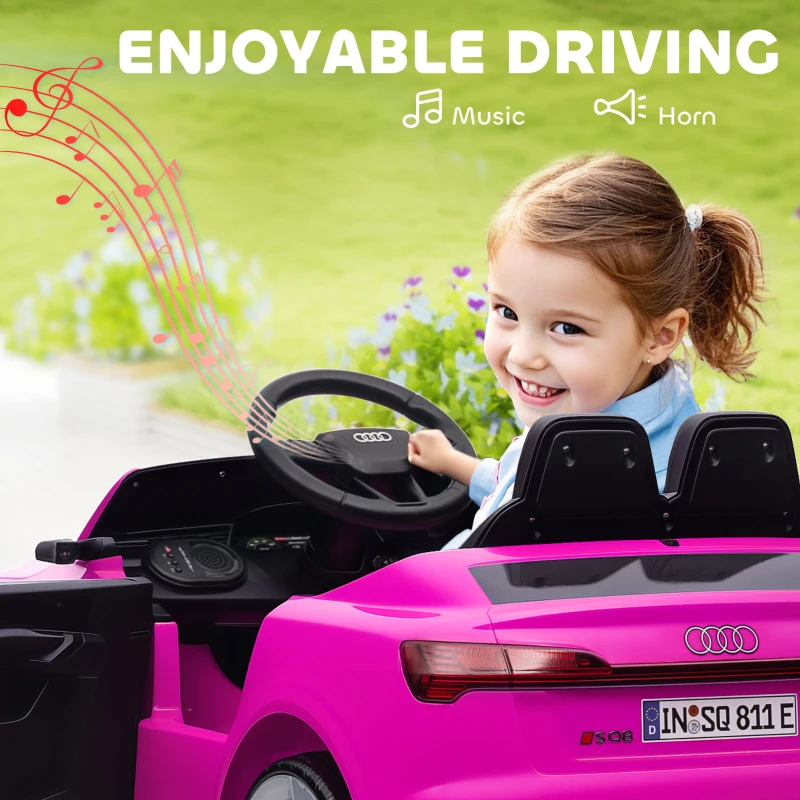 Qaba Audi Q8 e-tron Sportback Licensed 12V Battery Powered Kids Electric Car w/ Spring Suspension, Soft Start, Pink