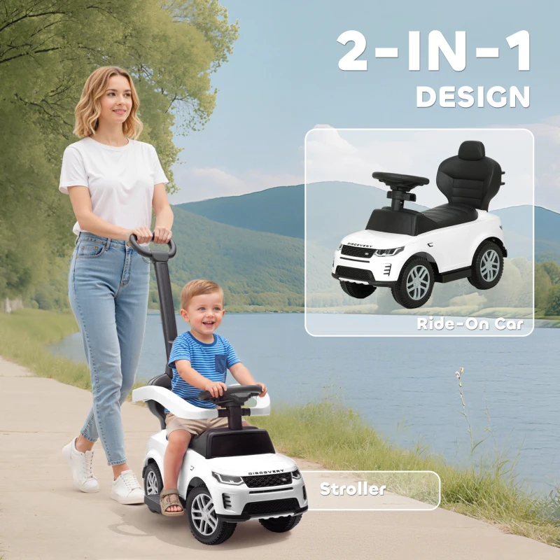 Qaba Land Rover Discovery Licensed Baby Push Car, 2-in-1 Ride on Car with Push Handle and Safety Guardrail, White