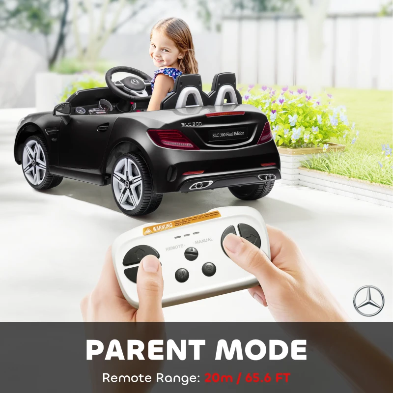 Aosom Mercedes SLC 300 Licensed 12V Ride On Car for Kids with Remote Control, 2 Speeds, Battery Powered Kids Electric Car with Music, Lights, Suspension for 3-6 Years Old, Black