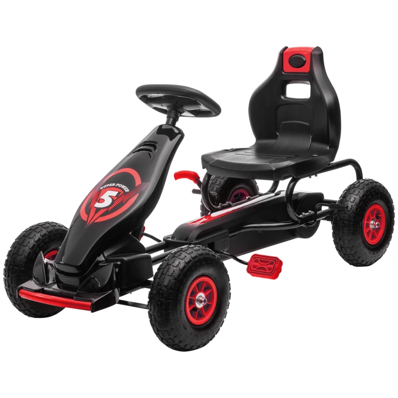 Aosom Pedal Go Kart w/ Adjustable Seat, Rubber Wheels Shock Absorb, Red