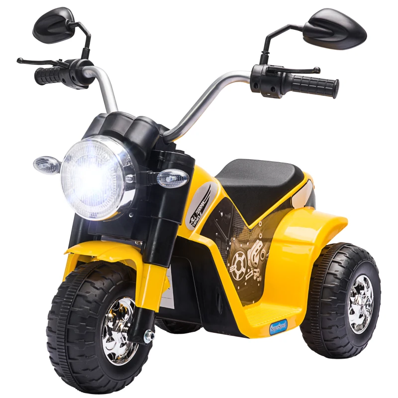 Aosom Electric Motorcycle for Kids, 6V Battery Powered Ride-On Dirt Bike 3-Wheels Motorbike with Horn Headlights Realistic Sounds Speed for 18 - 36 Months Yellow