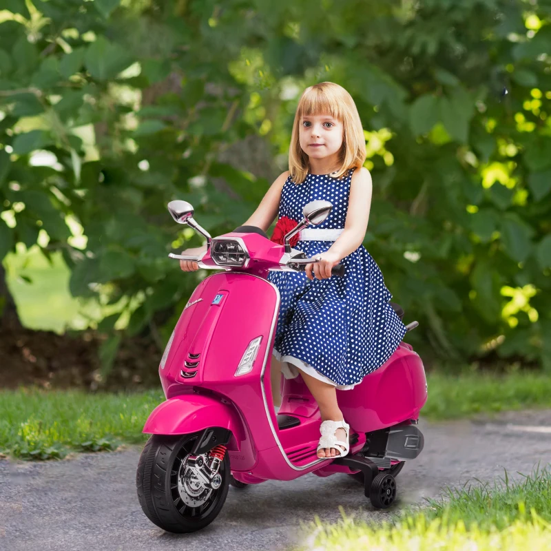Qaba Vespa Licensed Kids Motorcycle 6V Toddler Motorcycle with Music, FM Radio, Headlight, Pink