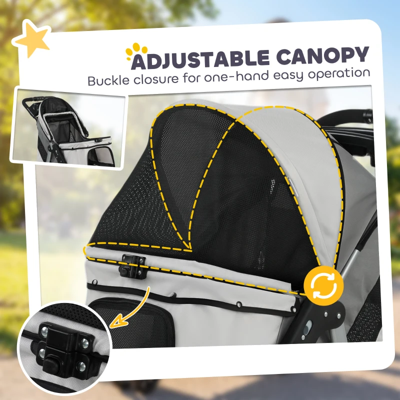 PawHut Dog Stroller, Foldable Dog Stroller with 12" Rubber Wheels for Small Dogs, Up to 22 LBS, Light Gray