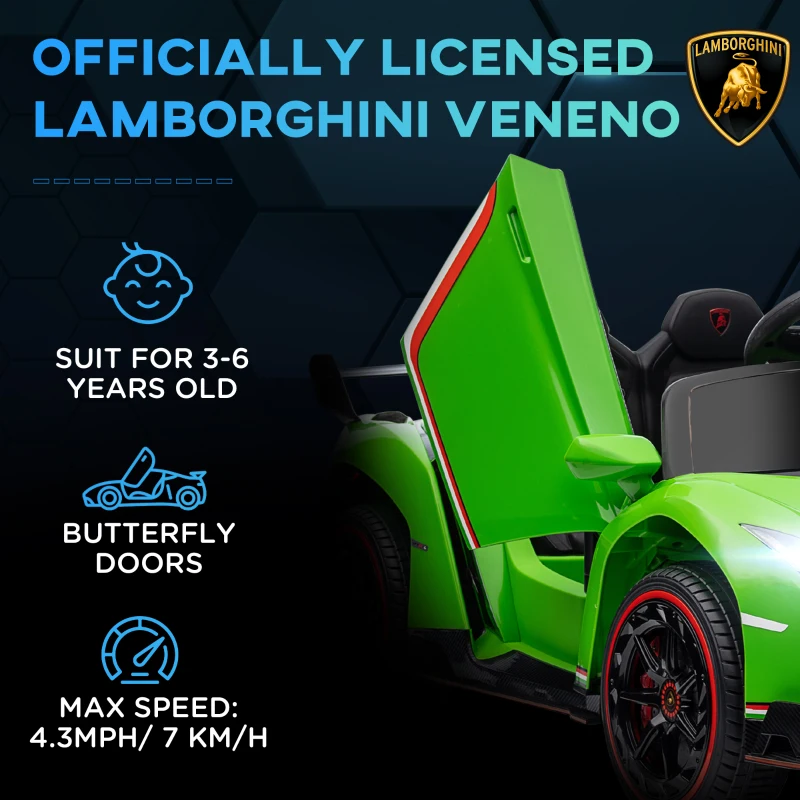 Aosom Lamborghini Veneno Licensed 12V Electric Kids Ride on Car with Remote for 3-6 Years, Green(m-4)