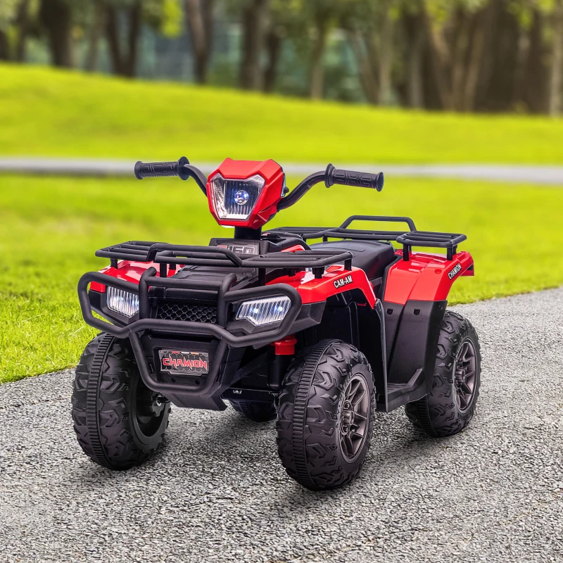 Aosom 12V Kids ATV, 4 Wheeler Quad Ride on Toy, Battery Powered Electric Vehicle with Headlight, Music, MP3 & Treaded Tires, R