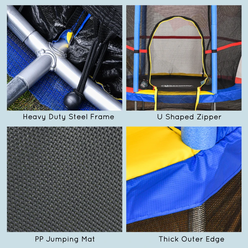 Outsunny Φ5FT Kids Trampoline with Enclosure Net for Age 3 to 6 Years, Mixed Color