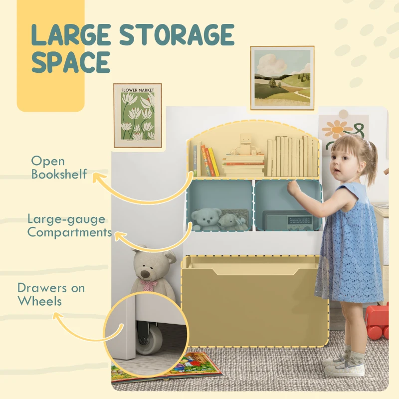 Qaba 3 Tier Kids Bookcase with Drawer, 2 Storage Compartment, for Nursery, Playroom, Bedroom, Classroom, White