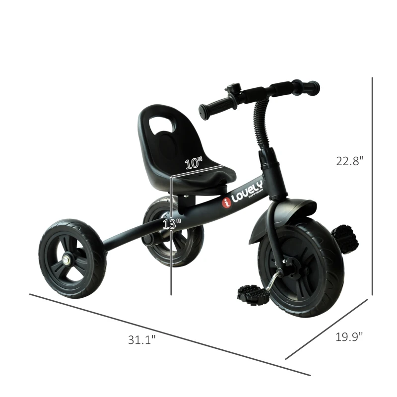 Qaba 3-Wheel Recreation Ride-On Toddler Bike With Bell for Children Indoor / Outdoor, Black