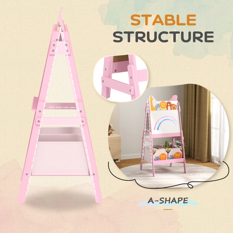 Qaba Doubel-Sided Easel for Kids w/ Whiteboard, Chalkboard, Storage Boxes, Blue