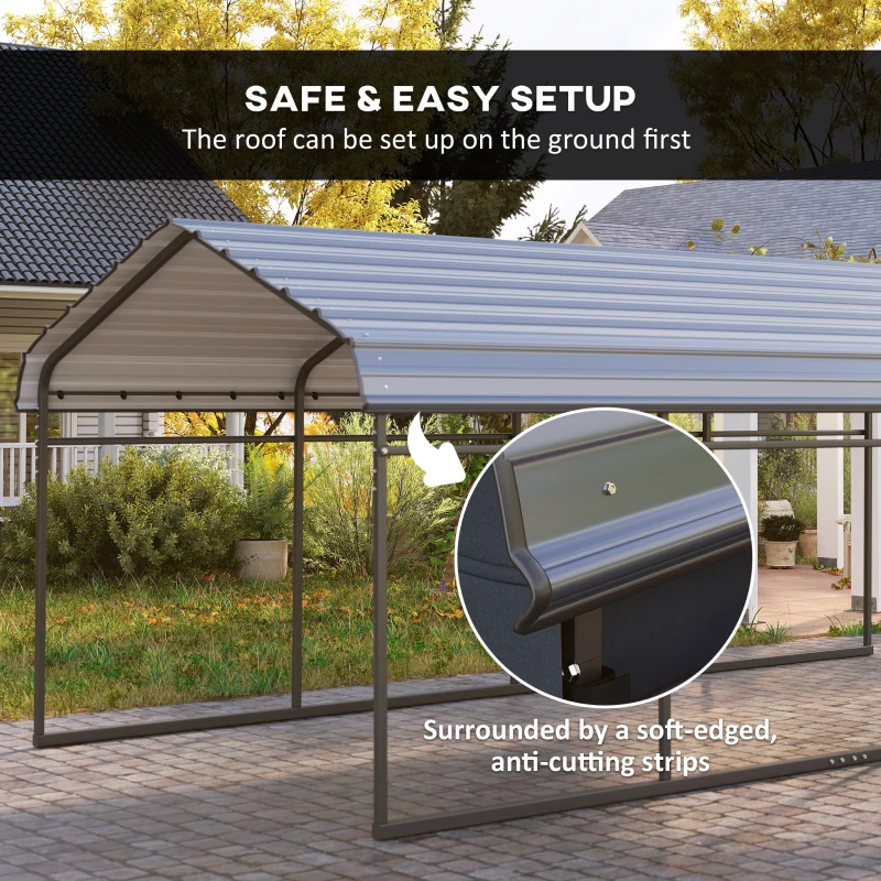 Outsunny 12' x 20' Metal Carport, Heavy Duty Garage Car Canopy with Galvanized Metal Roof and Removable Sidewalls, Dark Gray