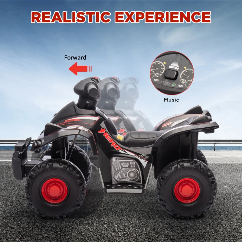 Qaba 6V Kids ATV, 4 Wheeler Quad Car w/ Music for 2-6 Years, Black