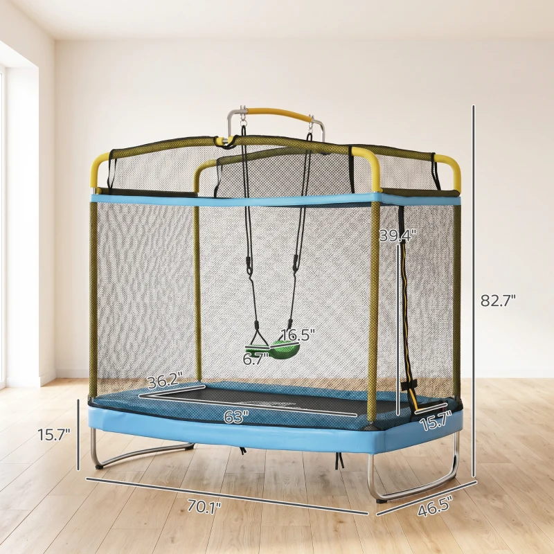 Qaba 3-in-1 Trampoline for Kids, 6.9' Kids Trampoline with Net, Light Blue