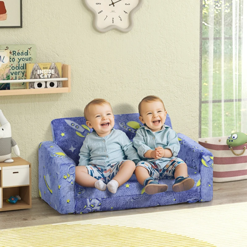 Qaba Couch with Glow in the Dark Space Pattern, Washable Cover, Blue
