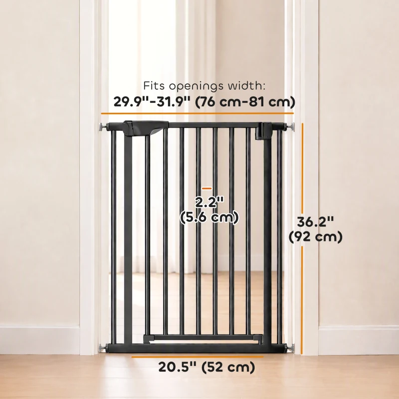 PawHut 30"-32" Baby Gate, 36"H Pet Gate with Auto-Close, Two-Way Open, Pressure Mounted, Black