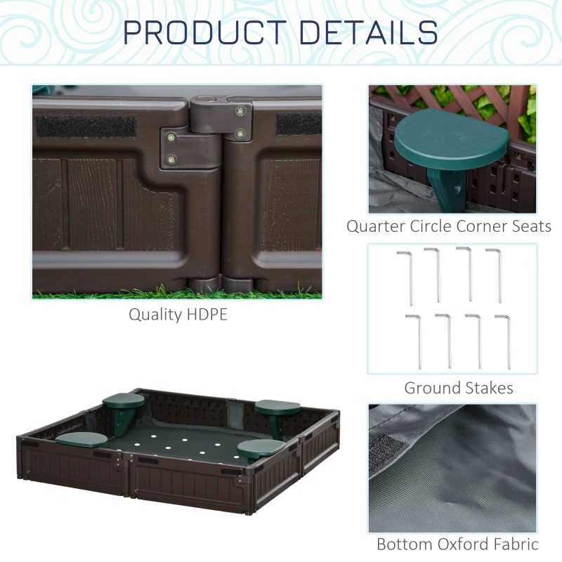 Outsunny Kids Outdoor Sandbox with Cover Garden Bed, Easy Assembly for Backyard, Brown, 48.5" x 48.5" x 8.25"