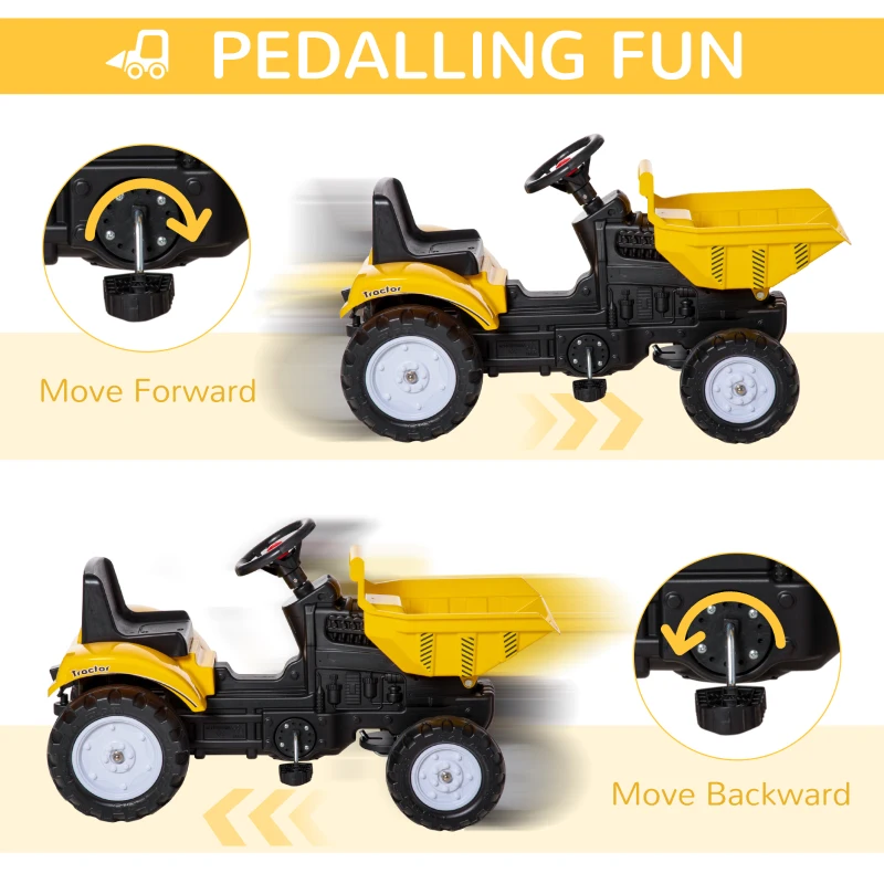 Aosom Ride on Toy Dump Truck for Kids, Pedal Construction Car with Detachable Trailer for 3 Years Old, Yellow