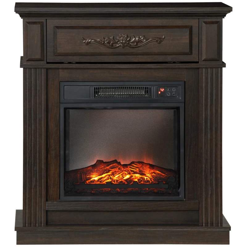 HOMCOM Electric Fireplace TV Stand for TV's up to 40" Flat Screen, Living Room Media Entertainment Console with Storage, Brown