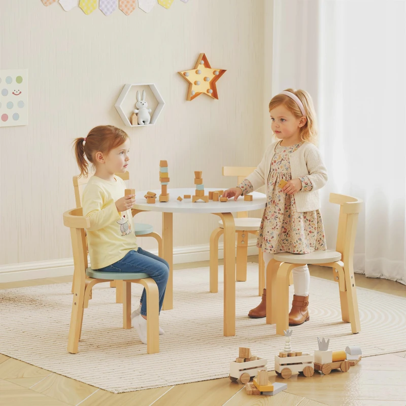 Qaba Wooden Kids Table and Chairs Set, 5 Piece Wooden Toddler Table and Chairs Set for Ages 3-8 Years, Green