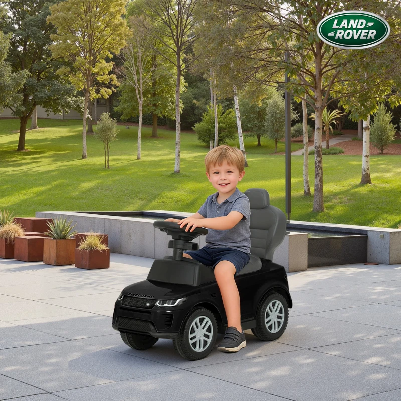 Qaba Land Rover Discovery Licensed Baby Push Car, 2-in-1 Ride on Car with Push Handle and Safety Guardrail, Black