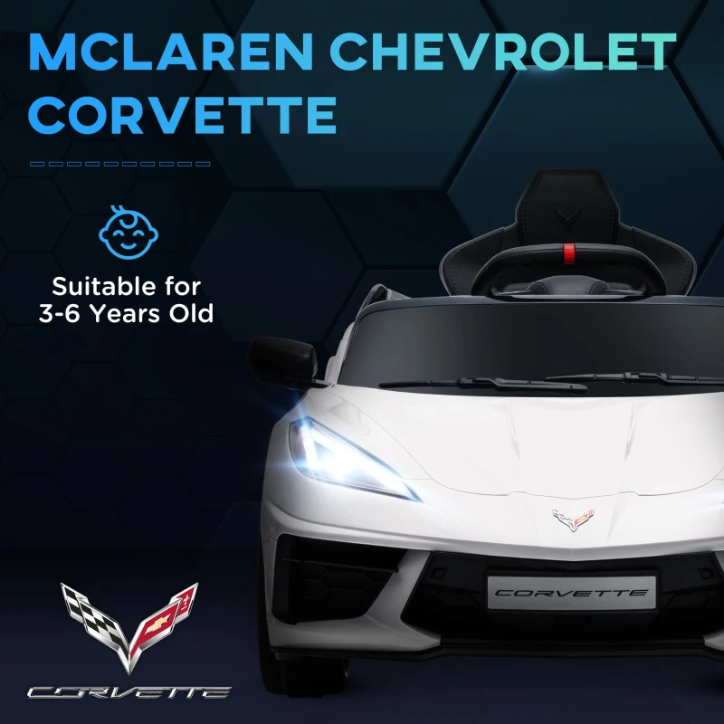 Qaba Chevrolet Corvette Licensed 12V Kids Electric Car with Parental Remote Control, Suspension System, Slow Start, White