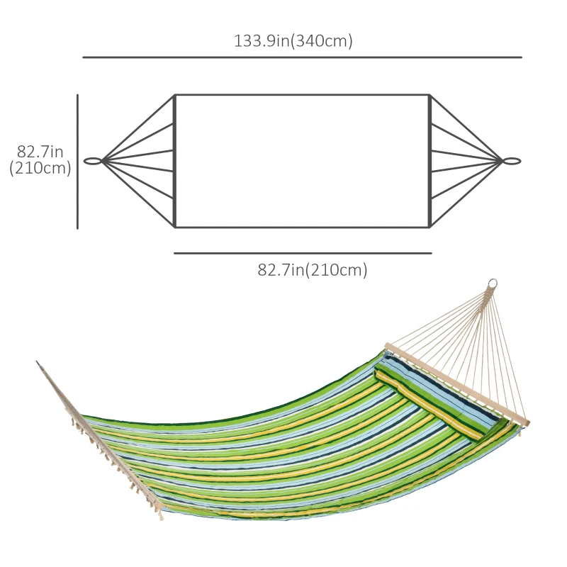 Outsunny 83" Patio Double Hammock, Wide Outdoor Hammock Bed Striped Fits 2 People Sunbed Camping hang Sleep w/ Pillow, White Stripe