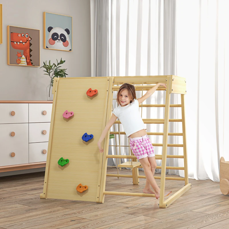 Qaba 5-in-1 Indoor Jungle Gym Playground with Swing, Climber, Monkey Bars