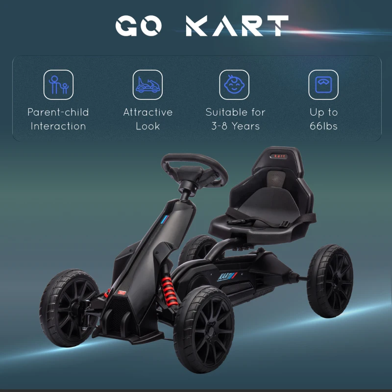Aosom Kids Pedal Go Kart W/ Adjustable Seat, Swing Axle, Black