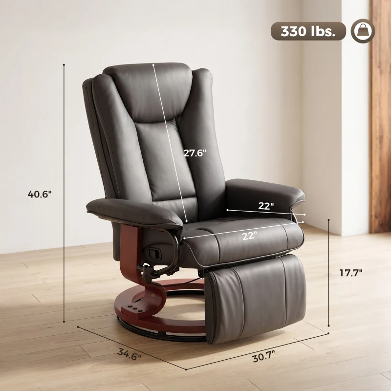 HOMCOM Modern RV Recliner Chair, PU Leather Swivel Recliner Armchair with Footrest for Living Room, Brown