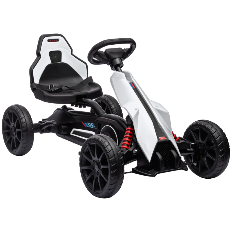 Aosom Kids Pedal Go Kart W/ Adjustable Seat, Swing Axle, White