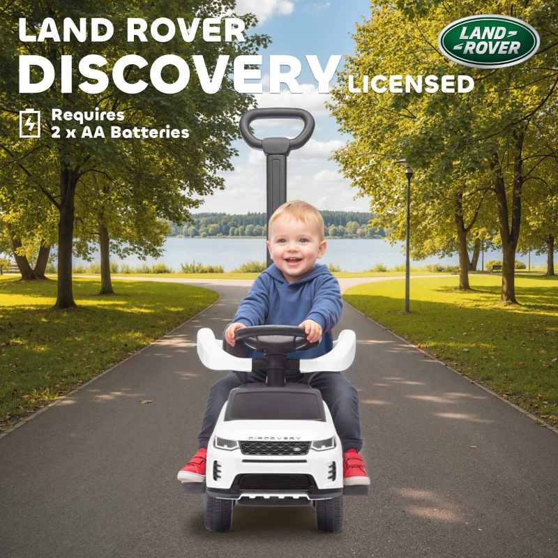 Qaba Land Rover Discovery Licensed Baby Push Car, 2-in-1 Ride on Car with Push Handle and Safety Guardrail, White