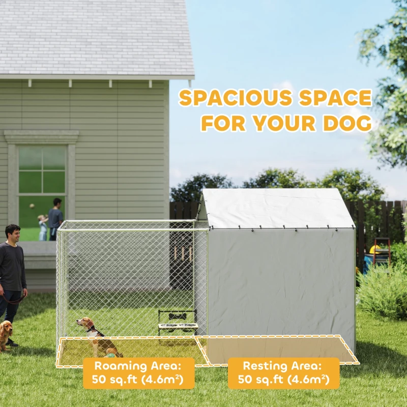PawHut Galvanized Steel Dog Kennel Outdoor with Waterproof & UV-Resistant Cover for Large Dogs, 13.1' x 7.5' x 7.5'