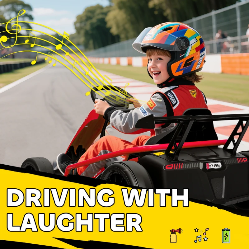 Qaba 24V 7AH Kids Electric Go Kart, 8.1 MPH Battery Powered Drift Kart with Dual Motors, Soft Start for 8-12 Years, Red