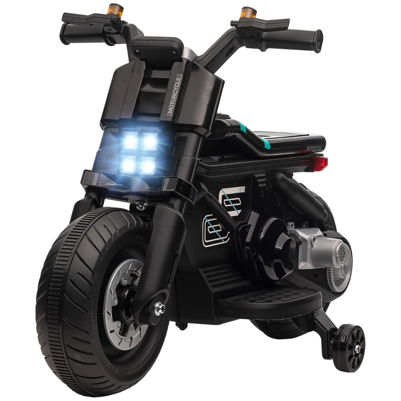 Aosom 6V Kids Motorcycle Battery-Operated Ride-on Toy with Training Wheels Lights Music Siren Horn, Black
