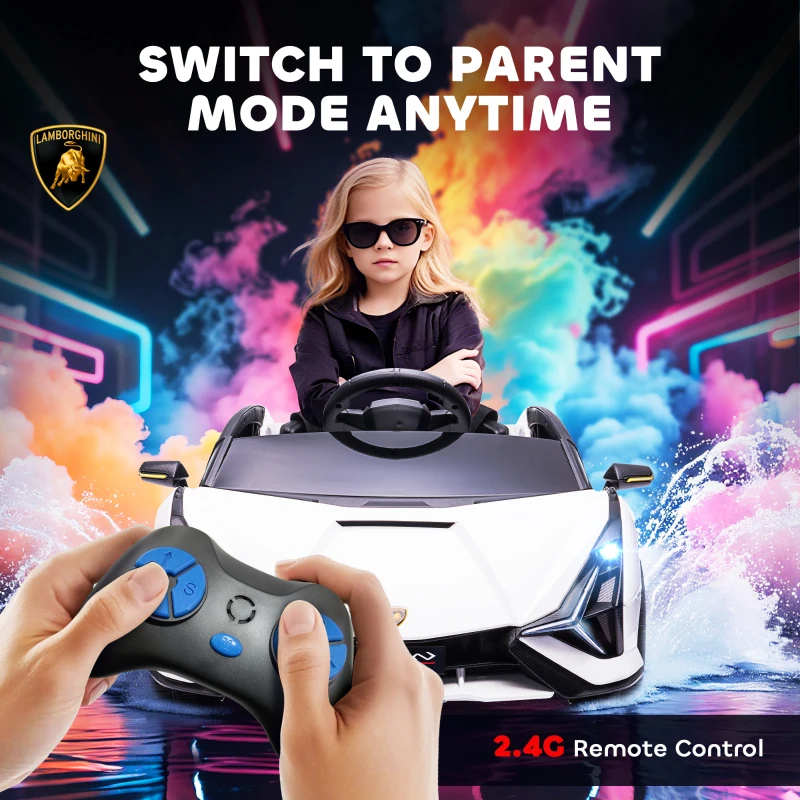 Aosom 12V Lamborghini SIAN Licensed Electric Car for kids with Remote Control, Horn, Music, & Headlights, White