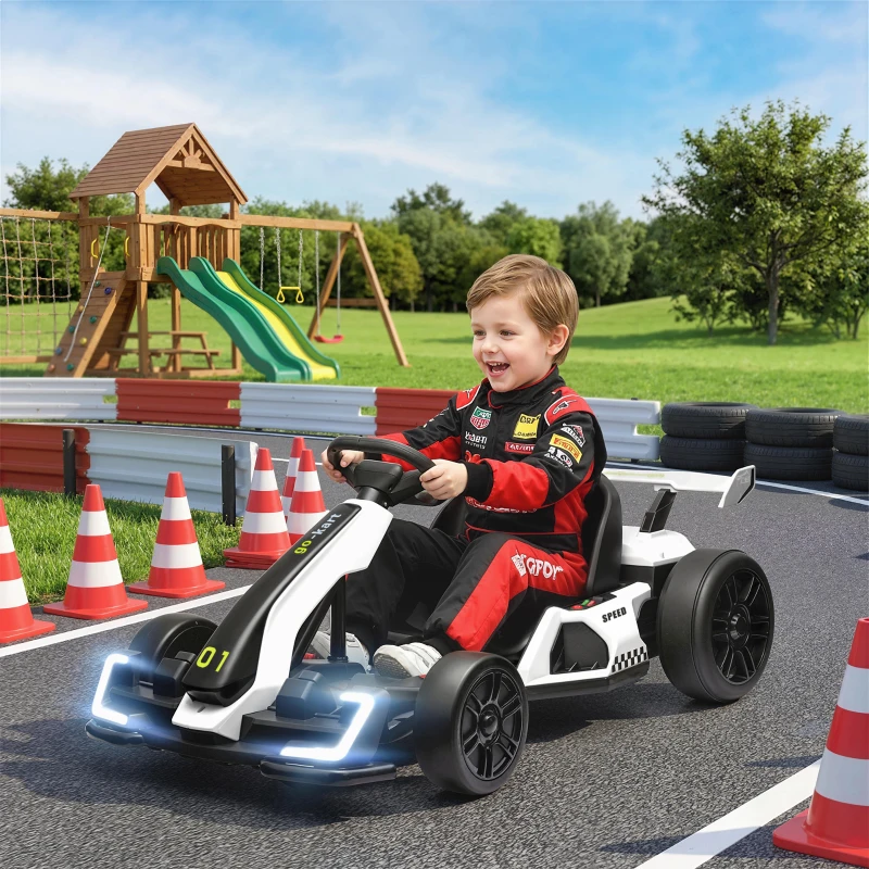 Aosom 24V 7.5 MPH Electric Go Kart with Adjustable Seat, Slow Start, White