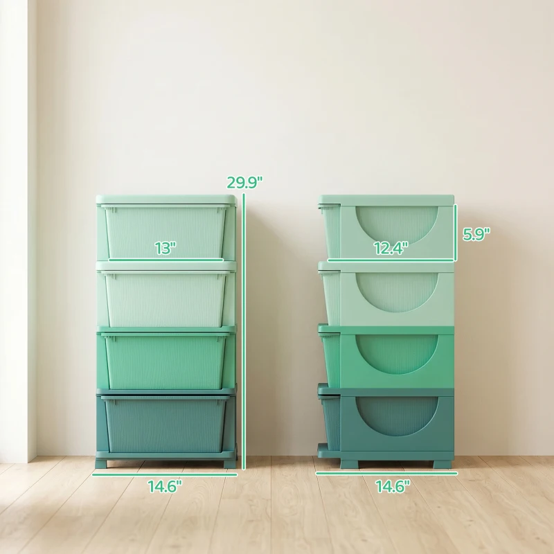Qaba 4 Tier Kids Storage Unit, Toy Organizers and Storage with 4 Drawer for Bedroom Nursery Living Room for Boys Girls Green