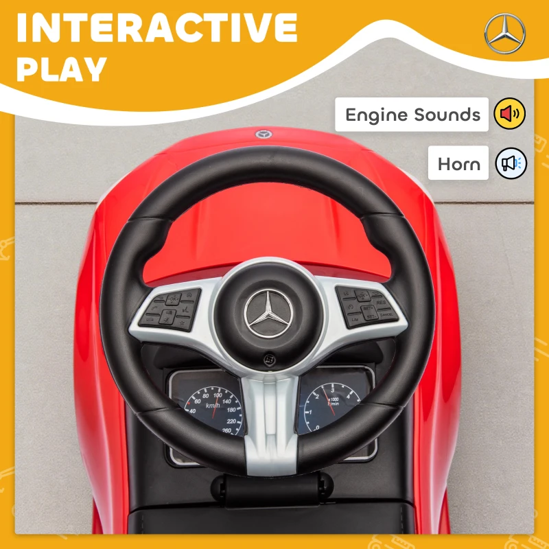 Qaba Mercedes-Benz C-Class Licensed Kids Ride On Car, Foot-to-Floor Toy with Anti-Tip Design, Horn & Start Sound, Red