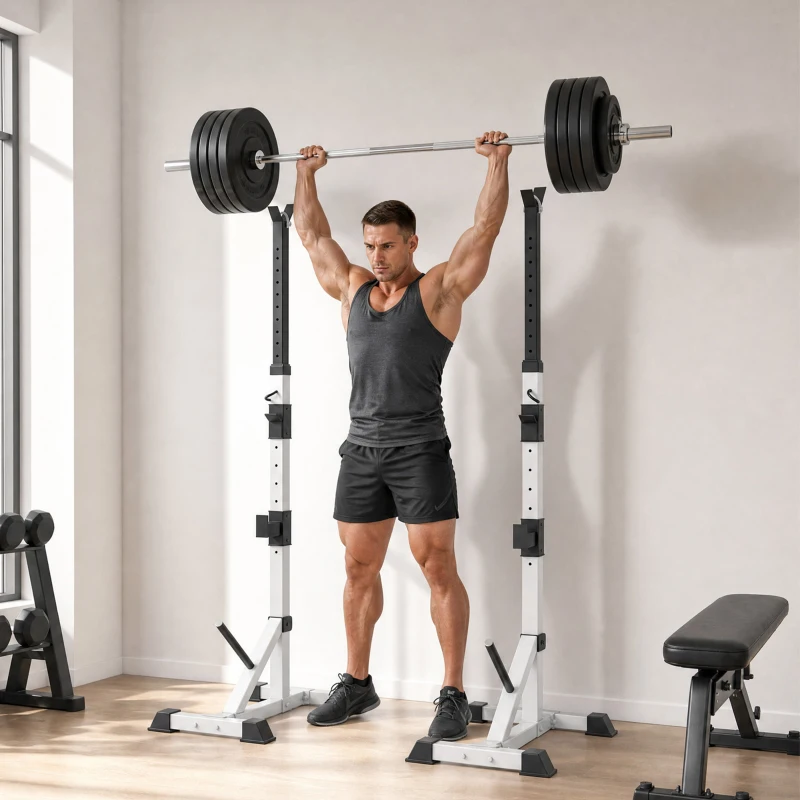Soozier 2-Piece Barbell Rack, 53.5"-69.3" Height Adjustable Squat Rack Bench Press Rack, 440LBS Capacity