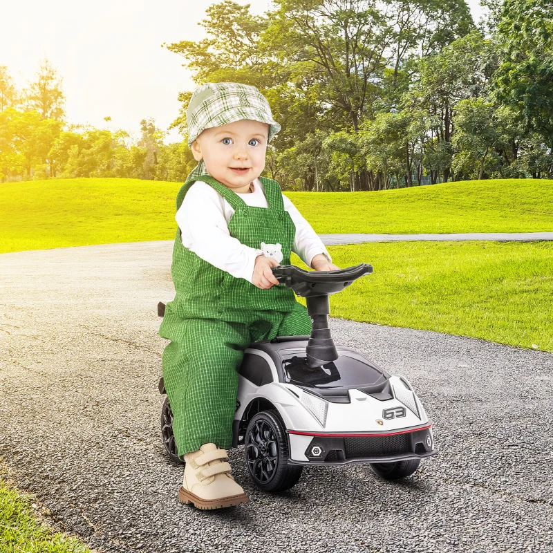 Aosom Ride on Push Car, Ride Racer, Foot-to-Floor Walking Sliding Car for Toddler with Under Seat Storage, Horn and Engine Sound, Steering Wheel, Aged 18-36 Months, White