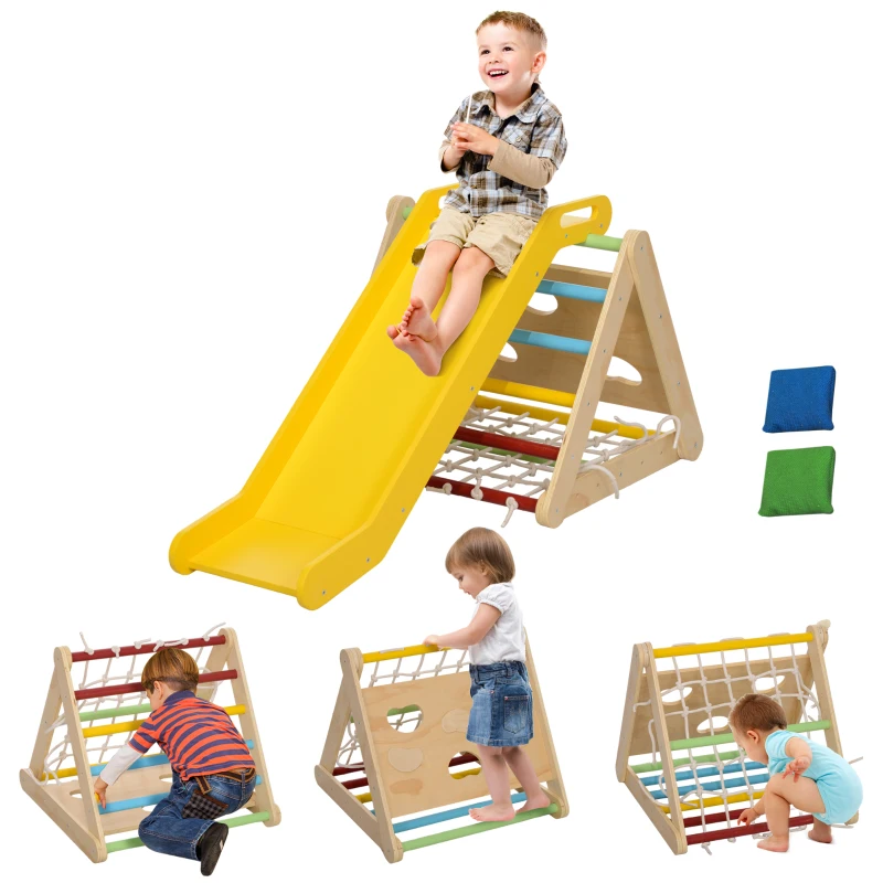 Qaba 5 in 1 Pikler Triangle Set with Slide & Sandbags for Kids 18-48 Months