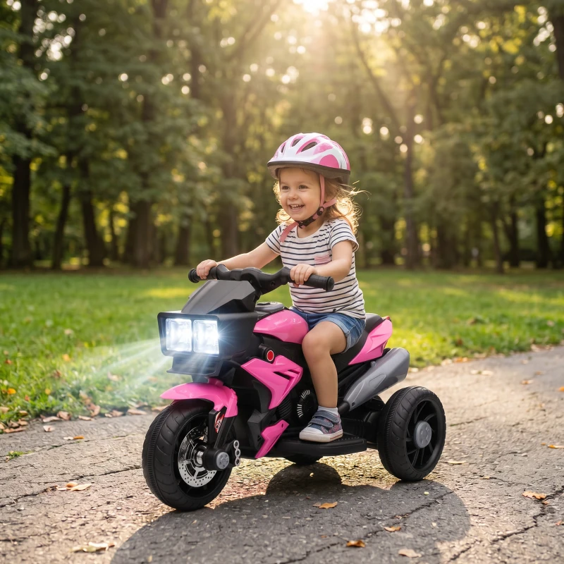 Aosom 6V Kids Motorcycle, Battery-Operated Mini Electric Motorbike with Forward/Reverse Switch, Horn, Pink