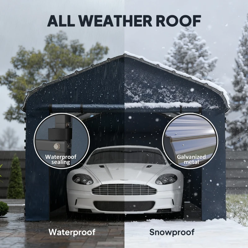 Outsunny 12' x 20' Metal Carport, Heavy Duty Garage Car Canopy with Galvanized Metal Roof and Removable Sidewalls, Dark Gray