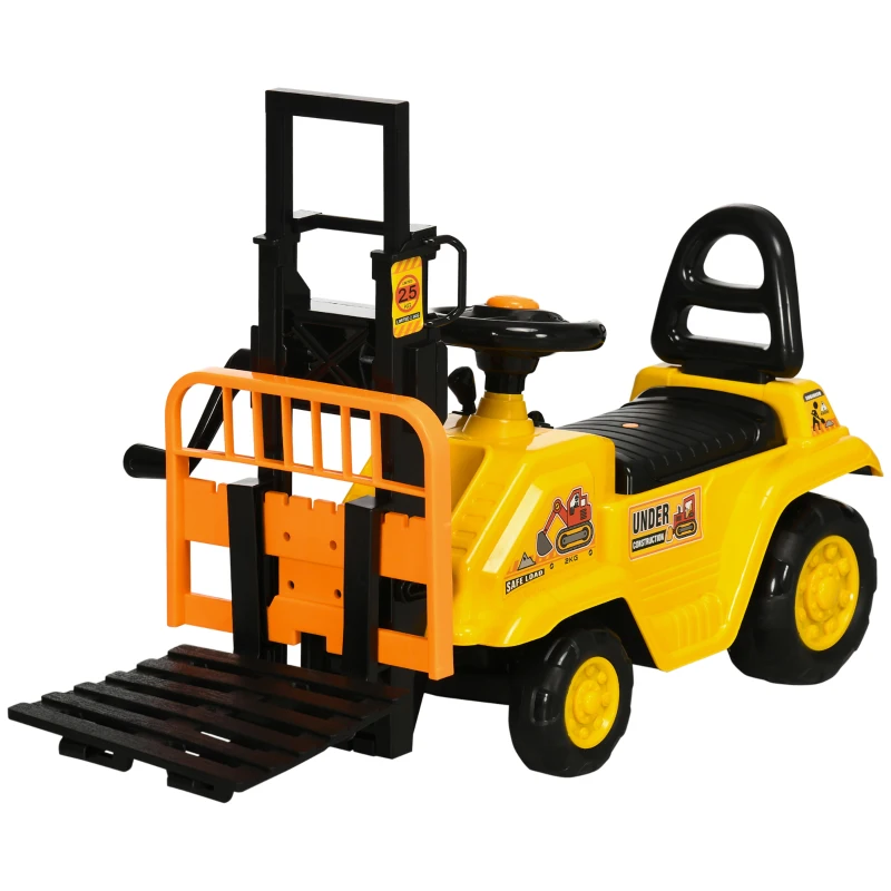 Aosom Sit and Scoot Ride-on Toy with Forklift Operation, Construction Toys for Kids with Under Seat Storage, Forklift Toy for 3-Year-Old Boys & Girls, Imagination Toys