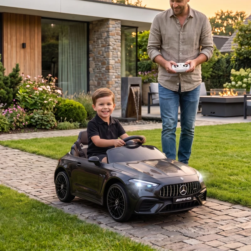 Qaba 12V Electric Car for Kids Licensed Mercedes AMG CLE 53 with Remote, Suspension, Lights, Music for 37-72 Months, Black