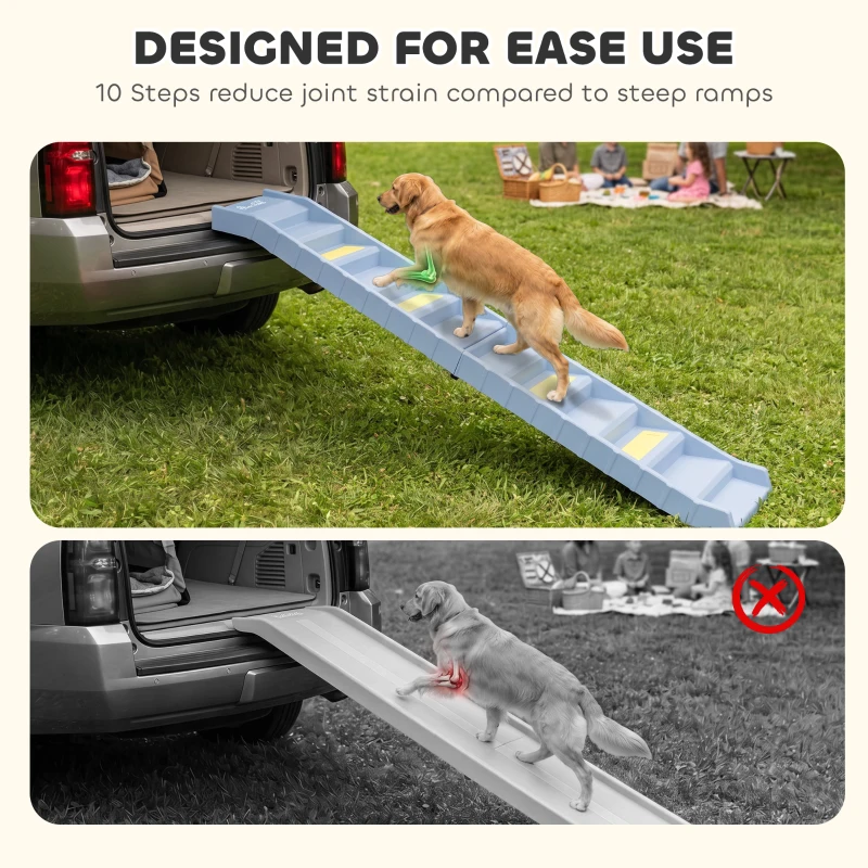 PawHut Dog Stairs for Car Truck SUV, Foldable Dog Ramp for Large Medium Small Dogs, Gray