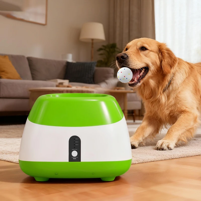 PawHut Automatic Dog Ball Launcher with 26-80 FT Distance, Automatic Ball Launcher for Medium and Large Dogs, Green